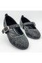 Women's Black Textured Buckled Ballet Flats Daily Comfortable Mary Janes Shoes - 4