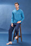 Men's Combed Cotton Half Button Detail Long Sleeve Pajama Set 2108 Petrol06