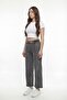 Women's Black Seasonal Elastic Waist Belt Piece Pipe Leg Trousers - 2