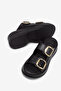 Women's Black High-Sole Comfortable Shoes Double Buckled Slipper - 3