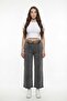 Women's Black Seasonal Elastic Waist Belt Piece Pipe Leg Trousers