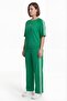 Women's Green Summer Tracksuit Set with Elastic Waist and Side Buttons and Stripes - 3