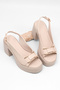 Women's Beige High Sole Comfortable Buckled Heels Sandals - 4