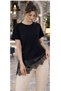 Women's Casual Blouse Satin Paneled Lace Stylish Blouse with Fringe - 3