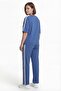 Women's Indigo Summer Tracksuit Set with Elastic Waist and Side Buttons and Stripes - 4