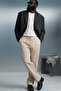 Men's Beige Linen Trousers with Elastic Waist - 5