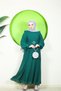 Women's Emerald Green Tulle Fabric Belt Detail Plus Size Hijab Dress Nbft006 - 4