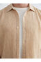 Beige Regular Fit Poplin Men's Shirt - 3