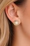 Gold Framed Pearl Look Earrings - Vintage Pearl Model Gold Women's Earrings - 2