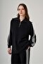 1093 Half-Zipper Stripe Detail Trouser Suit - Black - 3