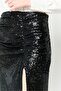 Women Sequin Midi Skirt, Black - 3