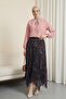 Mixed Pattern Elastic Waist Asymmetrical Cut Lined Tulle Skirt -Cherry - 2