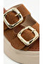 Double Buckle Detail High Wedge Heel Lu Suede Comfortable Women's Summer Slipper Sandals - 3