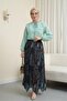 Mixed Pattern Elastic Waist Asymmetrical Cut Lined Tulle Skirt - Water Green - 3