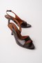 Women's Brown Evening Dress Heeled Sandals – 7 cm Thin Heel Shiny Patent Leather Back Strap Shoes 64 - 6
