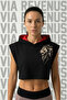 Aslan Printed Zero Sleeve Hooded Sports Women Cropped