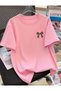 Mini Leopard Ribbon Printed Oversized Crewneck T-Shirt