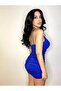 Blue Women's Rope Strap g Plunging Neckline Mini Dress - 4