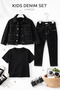 3-Piece Boys' Denim Set for Special Occasions and Holidays I Denim Pants & Printed T-Shirt & Denim Jacket - 5