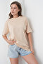 Acacia Women's 100% Cotton Beige Basic Round Neck T-Shirt - 6