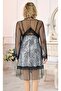 Printed Satin Short Nightgown and Tulle Dressing Gown Set Lace Detailed 2 Piece 4904 - 2