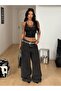 black strapless lace tie-neck buttoned cropped blouse - 6