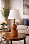 Table with Wooden Legs and Fabric Headboard, Bedside Table, Nightstand Lighting Lampshade - 2