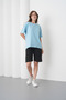 Women's Blue Black Cotton Piece Combed Cotton Short Sleeve Pocketed Shorts Set - 2