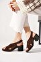 Ferteye Cross-Strapped Genuine Leather Women's Heels Sandals Brown Suede - 3