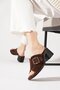 Nefren Yan Buckled Cross Genuine Leather Female Slipper Coffee Suede