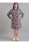 Plus Size Navy Blue Floral Patterned Shirt Dress - Pink Floral Detail