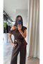Gold Buckled Asymmetrical Cut Special Design Satin Blouse Trouser Set - 2