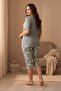 Women's Short Sleeve Stretch Fabric Plus Size Capri Pajama Set Light Green - 2