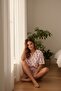 Women's Stretch Fabric Short Sleeve Shorts Buttoned Teddy Bear Patterned Pajama Set Powder - 4