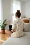Women's Stretch Fabric Short Sleeve Buttoned Cookies Patterned Shorts Pajama Set Cream - 4