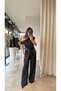 Gold Buckled Asymmetrical Cut Special Design Satin Blouse Trouser Set