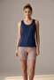 Women's Shorts Pajama Set Stretch Fabric Navy Blue