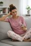 Women's Short Sleeve Stretch Fabric Buttoned Collar Pajamas Set Pink