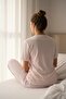 Women's Short Sleeve Stretch Fabric Buttoned Collar Pajama Set Powder - 5