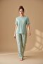Women's Short Sleeve Wide Leg Stretch Fabric Pajama Set Mint - 5