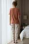 Women's Short Sleeve Stretch Fabric Buttoned Collar Pajama Set Coffee - 5
