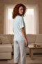 Women's Short Sleeve Stretch Fabric Capri Pajama Set Blue - 3