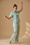Women's Short Sleeve Wide Leg Stretch Fabric Pajama Set Mint - 4