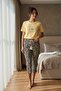 Women's Short Sleeve Stretch Fabric Capri Pajama Set Yellow