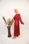 Yaqoot - Stunning Satin Maxi Dress with Bow Detailing and Bishop Sleeves - Cherry Red - 5