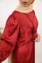 Yaqoot - Stunning Satin Maxi Dress with Bow Detailing and Bishop Sleeves - Cherry Red - 4