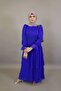 Tarf - Stunning Chiffon Lined Maxi Dress with Laced Waist and Tiered Hem with Cuffed Sleeves - Royal - 5