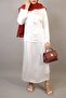 Jawhar- Chic Satin two piece blouse skirt modest set with detachable belt - Pearl White - 3