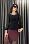 Collar Stone Embellished t Tulle Sleeve Blouse-Black Black