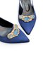 Women's Navy Blue Satin Mid Heel Stiletto Buckled New Season Hk1094 - 9